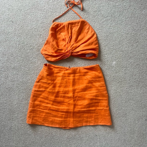 Reformation Linen Orange Halter Top and Skirt Set - Picture 2 of 8